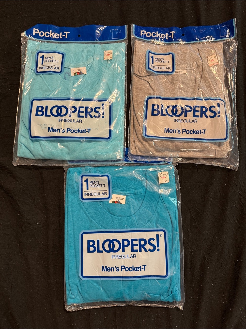 Vintage 80’s Fruit of The Loom Bloopers! Men’s Pocket T - 3 Large shirts